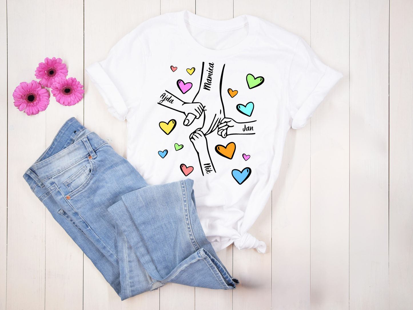 Majica - Mamina in otroška roka z napisom po izbiri